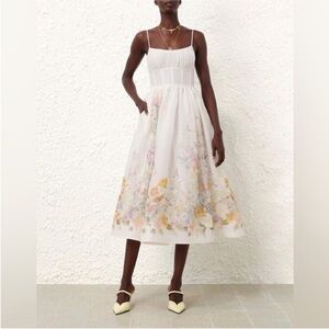 Zimmermann NATURA
RUCHED MIDI Floral White Midi Dress size Zimmerman 1